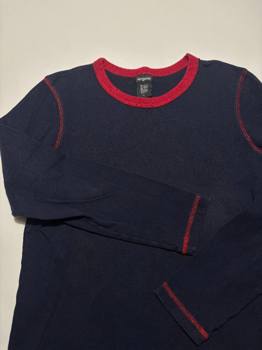 Tangents Navy Blue & Red Contrast Vintage Cotton Long Sleeve